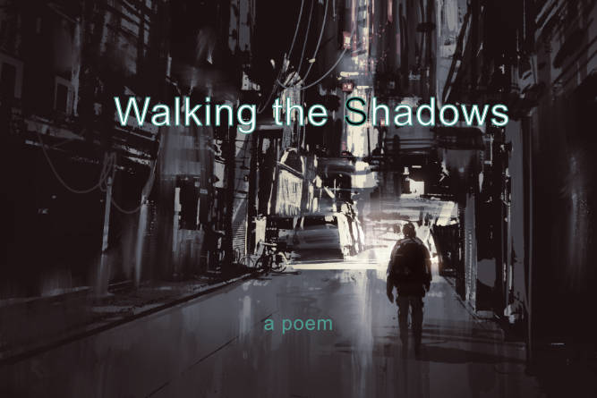 Cover image containing an illustration of a person wearing a backpack walking down a shadowy alley at night